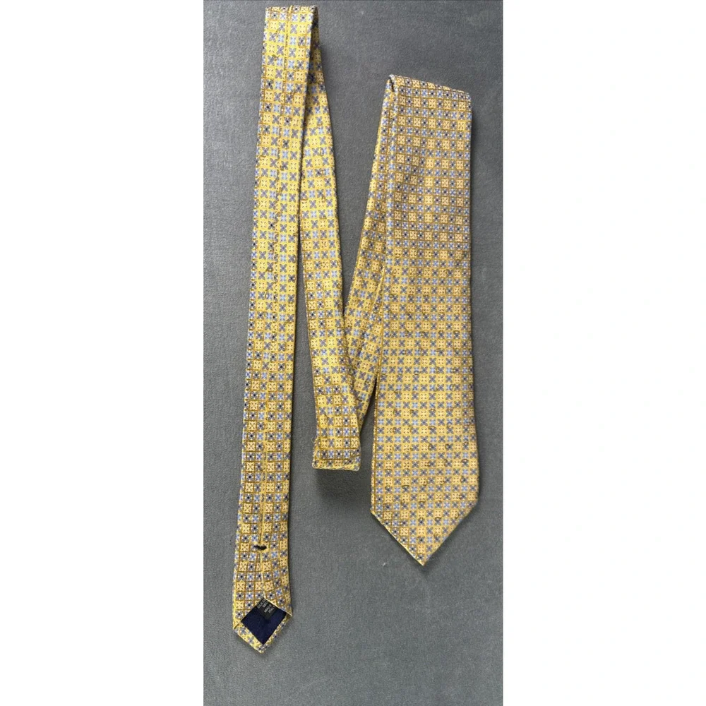 Ermenegildo Zegna Gold Blue Floral‎ Design Mens Silk Necktie 3.5